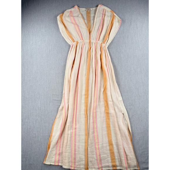 Nooki London Dresses & Skirts - Nooki London Striped Cotton Blend V-Neck Maxi Dress Orange Pink Cream Medium